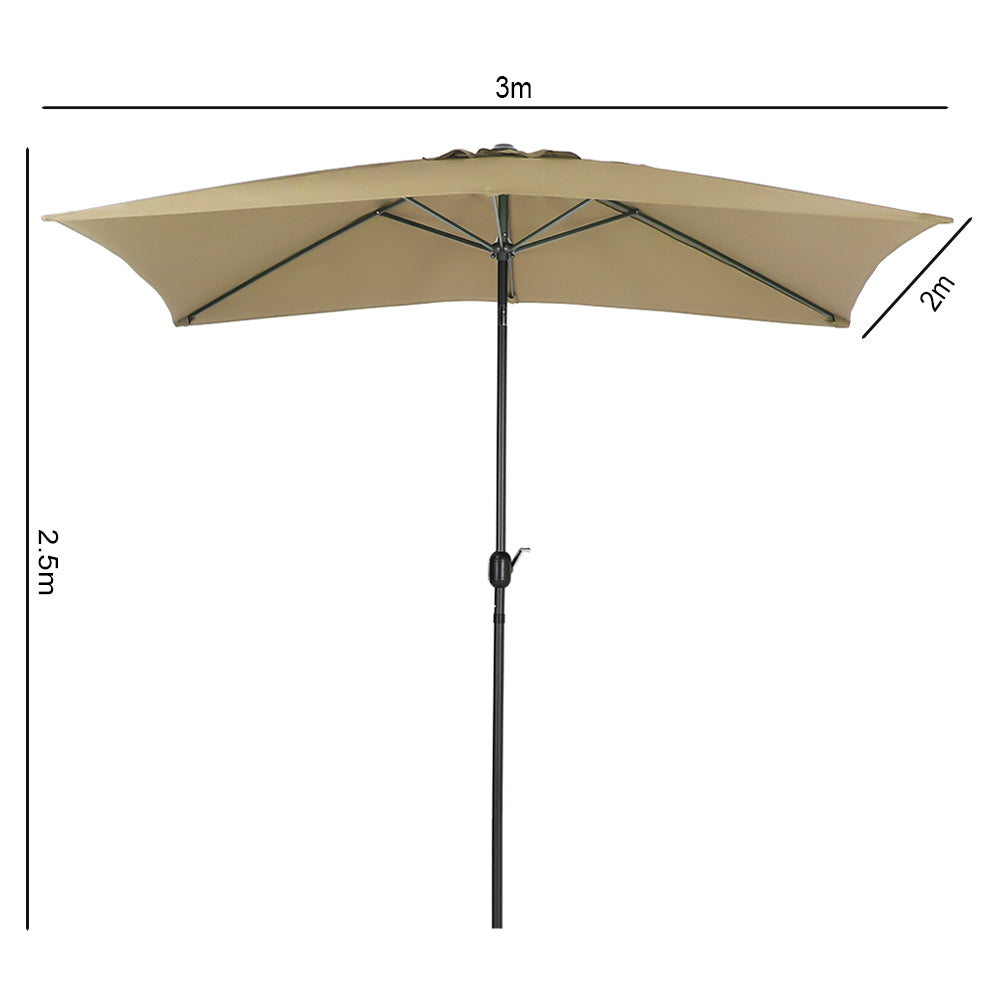 Khaki Garden Tilt Market Rectangular Parasol Umbrella