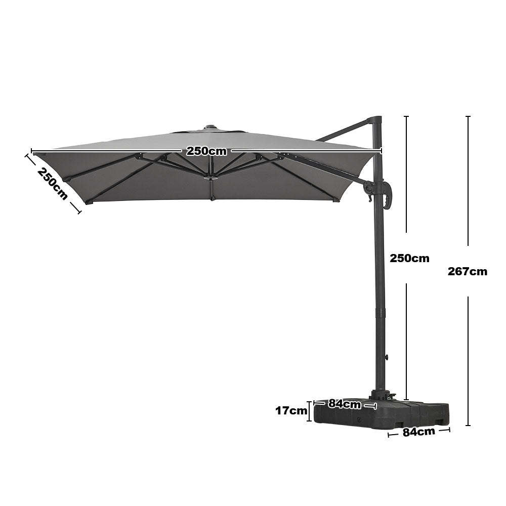 2.5M Grey Garden Cantilever Parasol Umbrella with Base