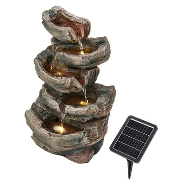 Solar-Powered Water Fountain Tree Stump Waterfall Gardening Decor