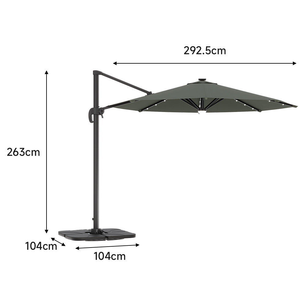 Round Cantilever Garden Parasol Umbrella with Solar Light and Base