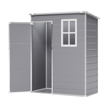 5x3ft grey plastic outdoor garden storage shed with sloped roof on white background