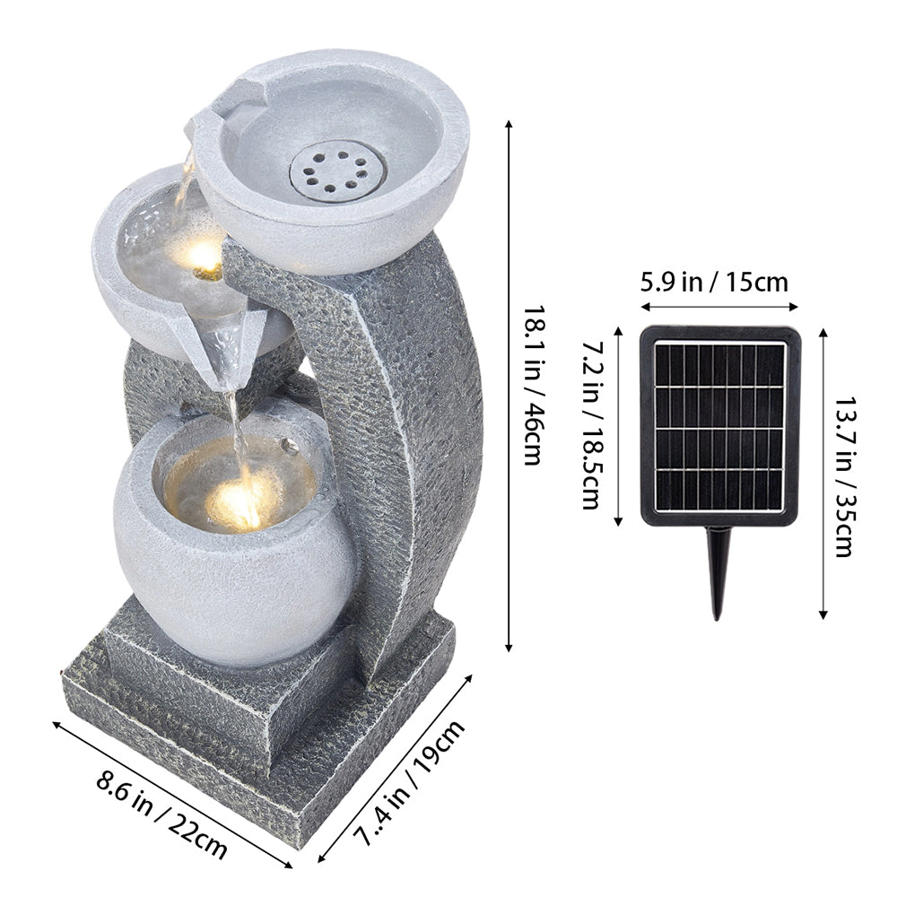 Solar-Powered Water Fountain Outdoor Garden Feature with LED Lights