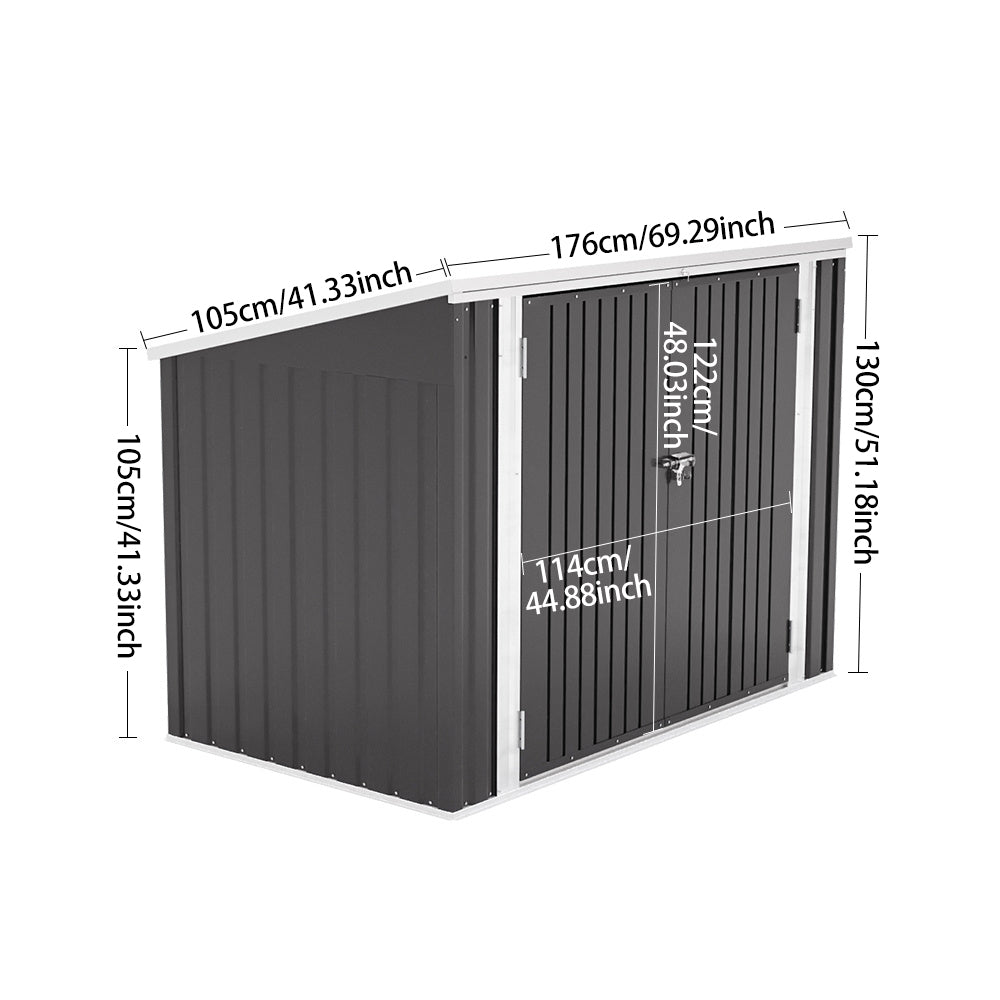 6x3ft Charcoal Black/Green/Grey Lockable Steel Bin/Bike Garden Storage Shed