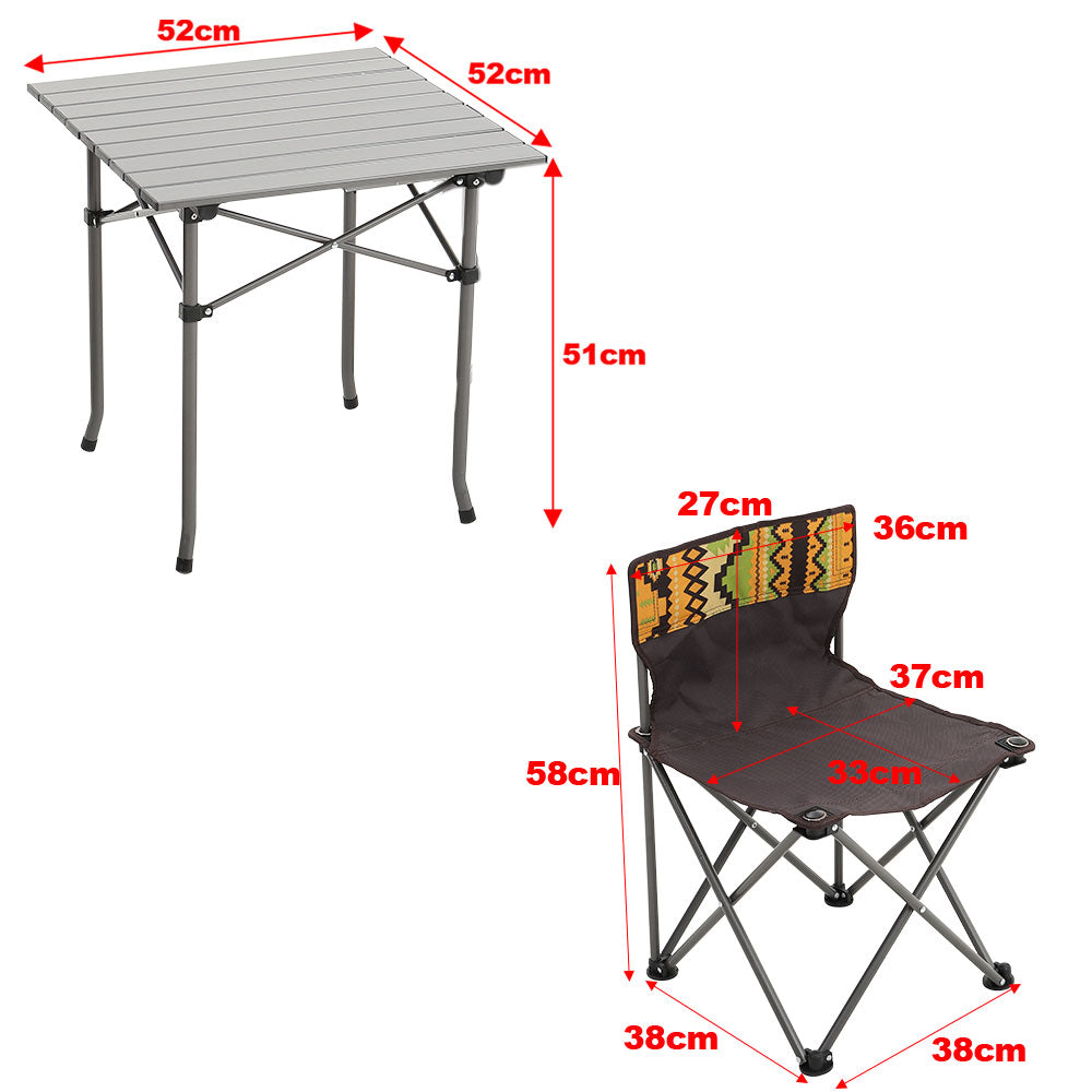 Dimensions of 5-in-1 Portable Camping Table and Chairs Set – Table and Seat Measurements