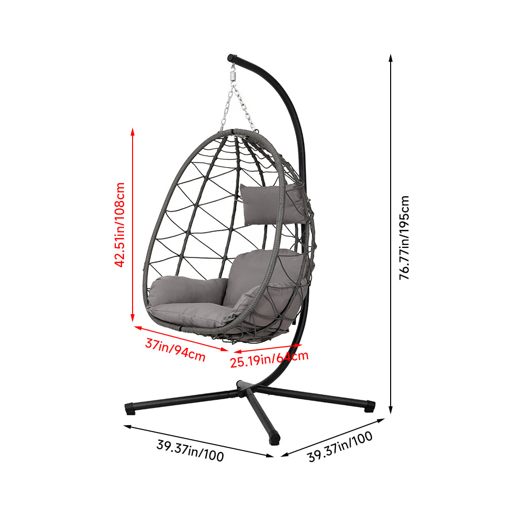 Grey Garden Swing Chair with Stand and Cushion