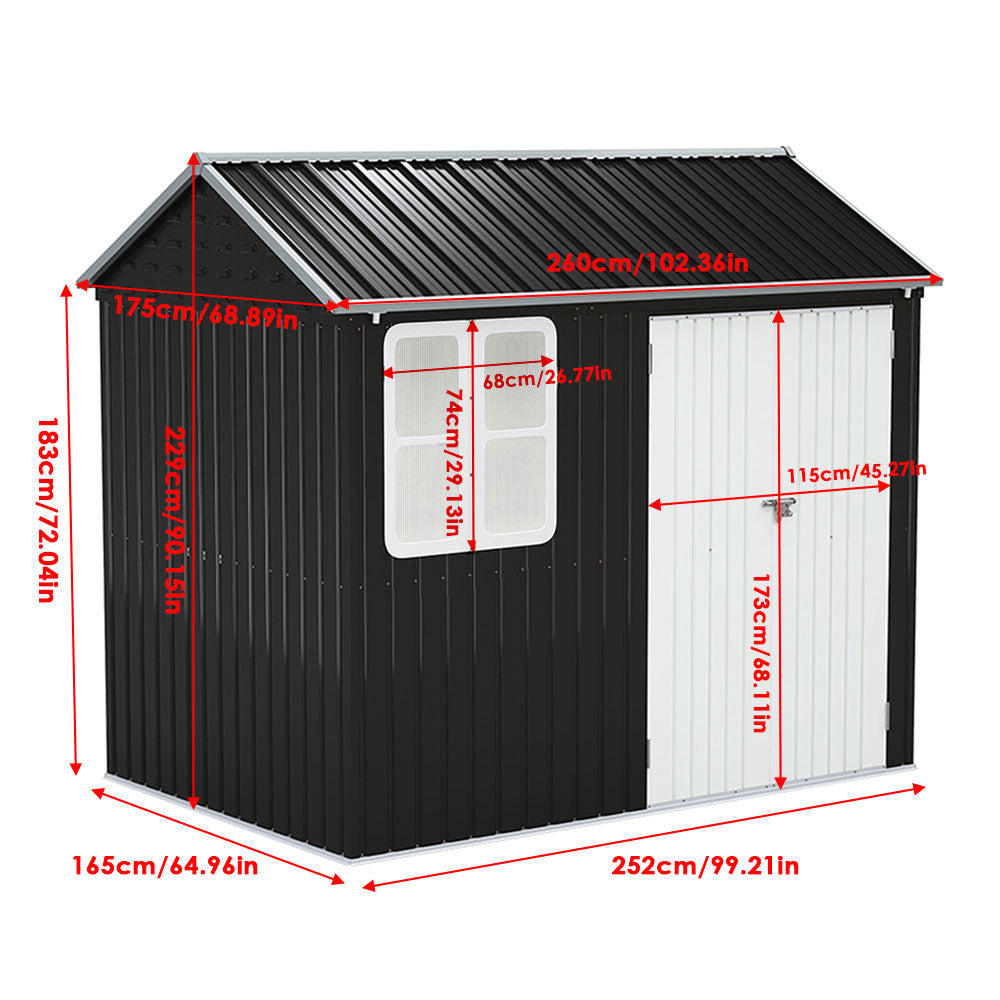 8x5ft outdoor metal storage shed with apex roof – full dimension diagram for installation and planning