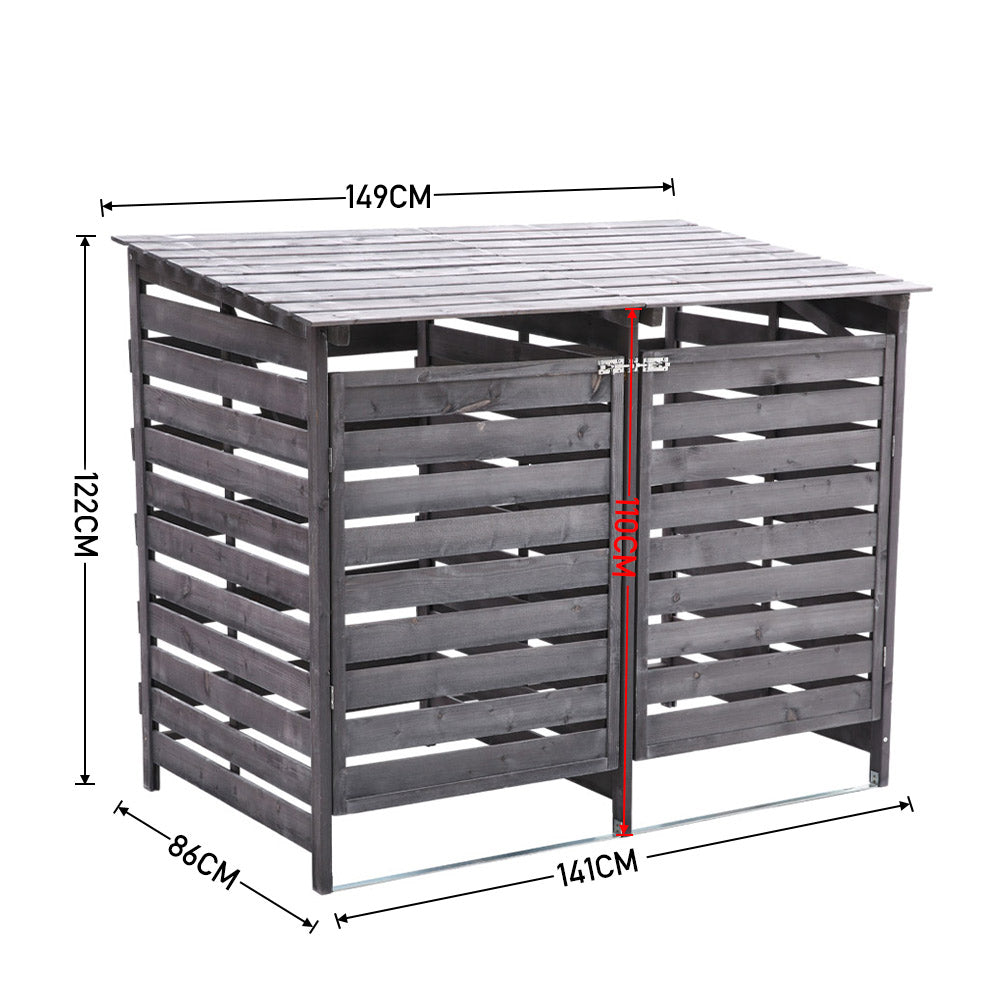 dimension diagram for 5x3ft spruce wood bin storage shed with height, width, and depth measurements