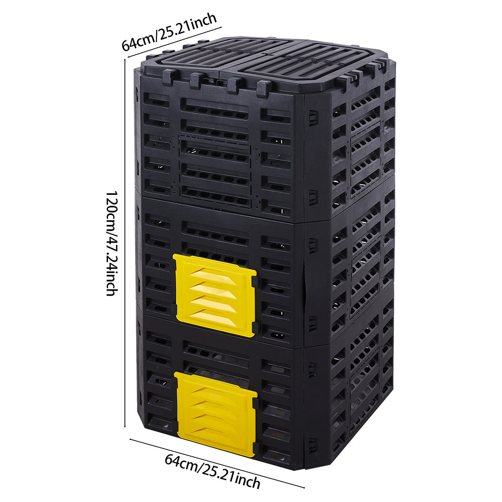 Size chart of 500L black compost storage box – high-capacity composter for garden waste recycling