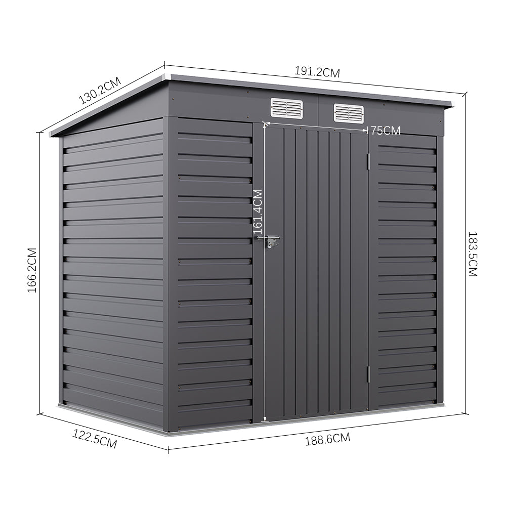 6x4ft Garden Galvanized Steel Storage Shed with Lockable Door