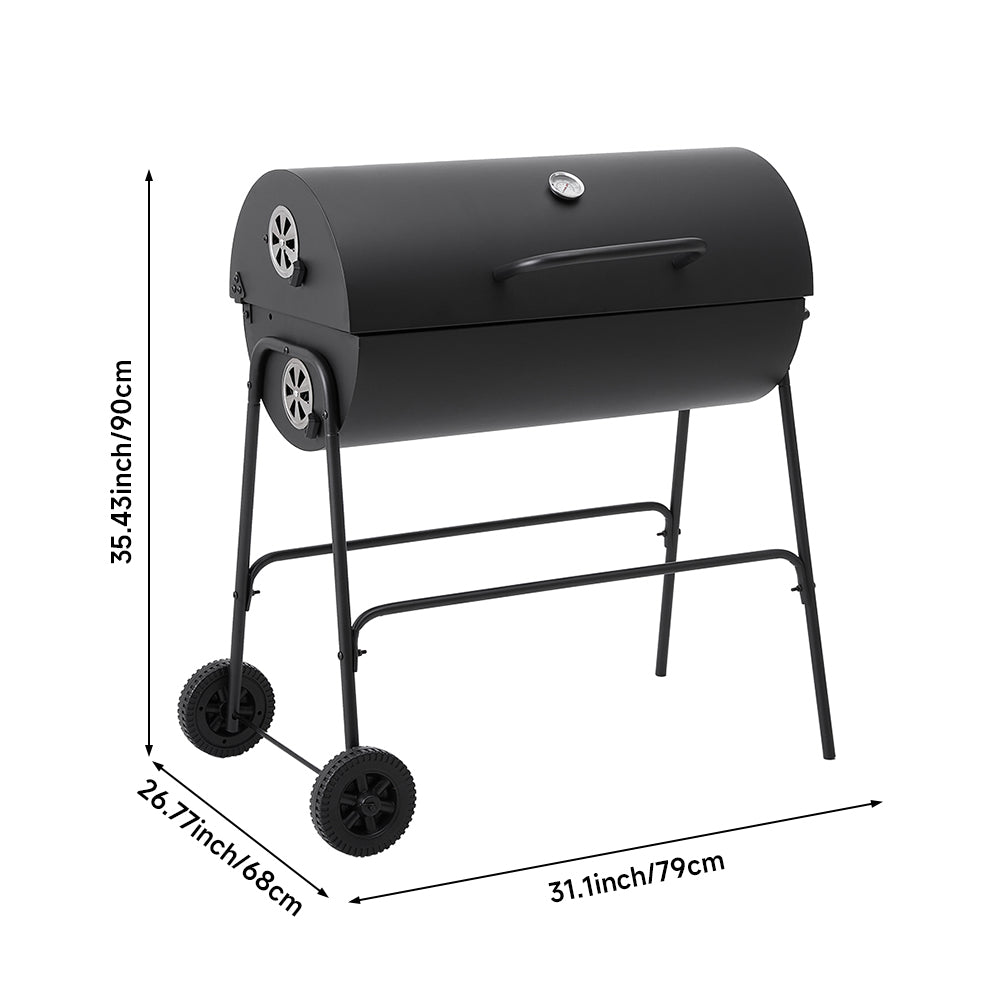 Dimensions of Black Outdoor Charcoal Grill with Thermometer and Wheels – Size Guide for Patio or Garden BBQ Use