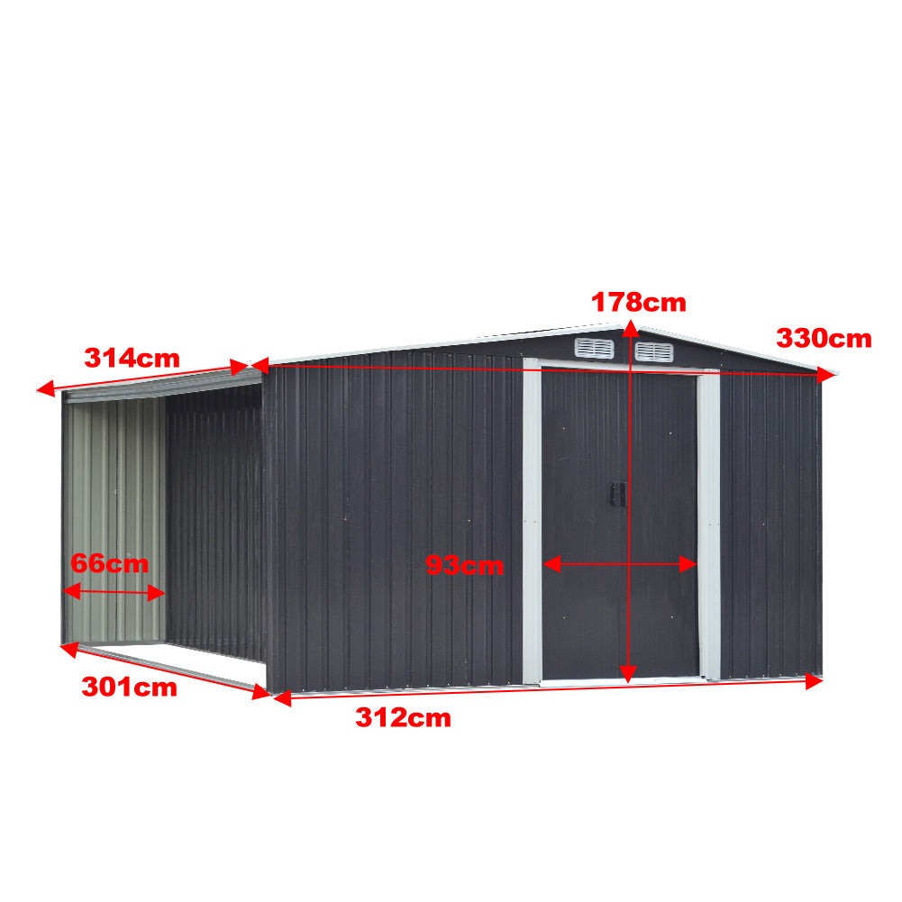 8x10ft Steel Shed Dimensions – Galvanized Gable Roof Outdoor Storage Guide