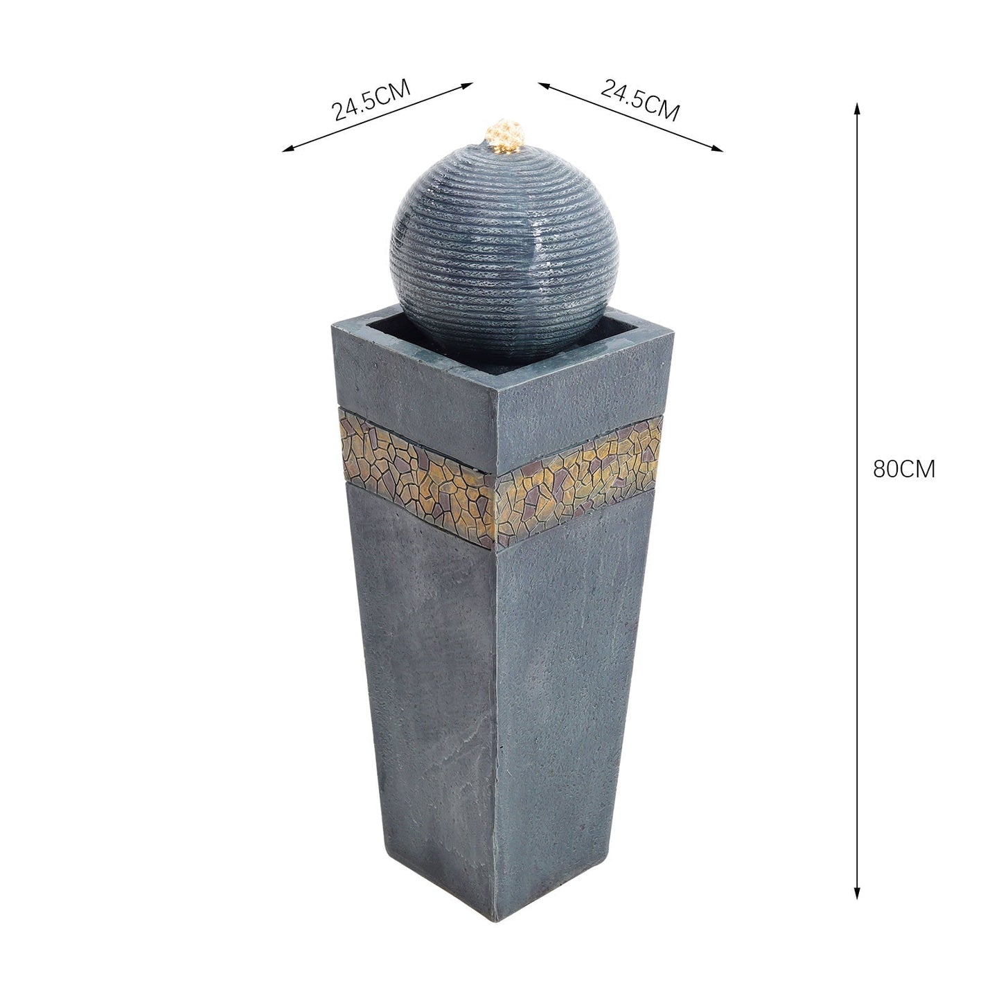 Navy Sphere Electric Fountain Water Feature with LED Light Fountains & Waterfalls Living and Home