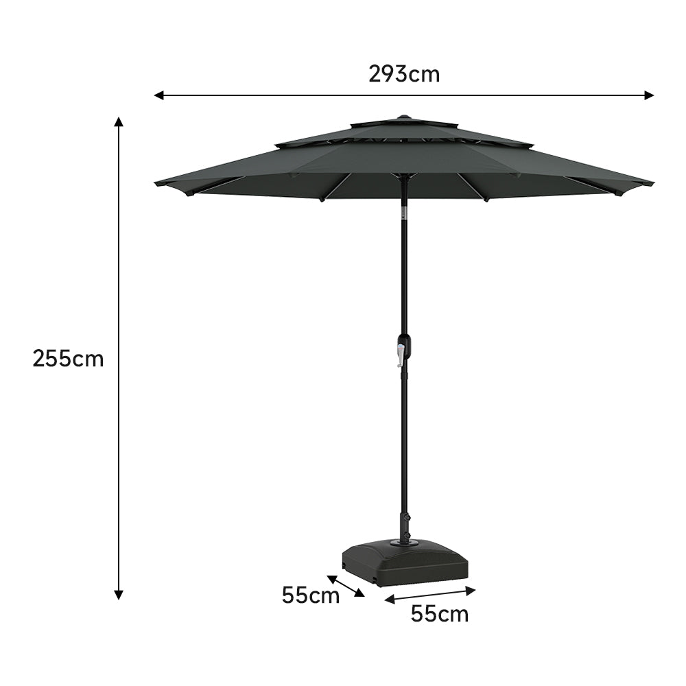 2.93M Garden 3 Tier Parasol Umbrella with Base