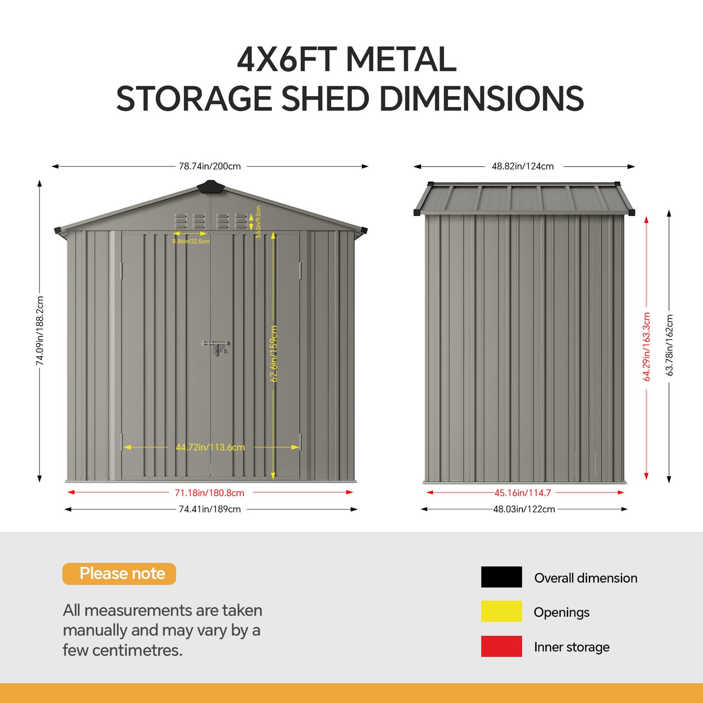 4x6FT Lockable Metal Garden Storage Shed with Lockable Door