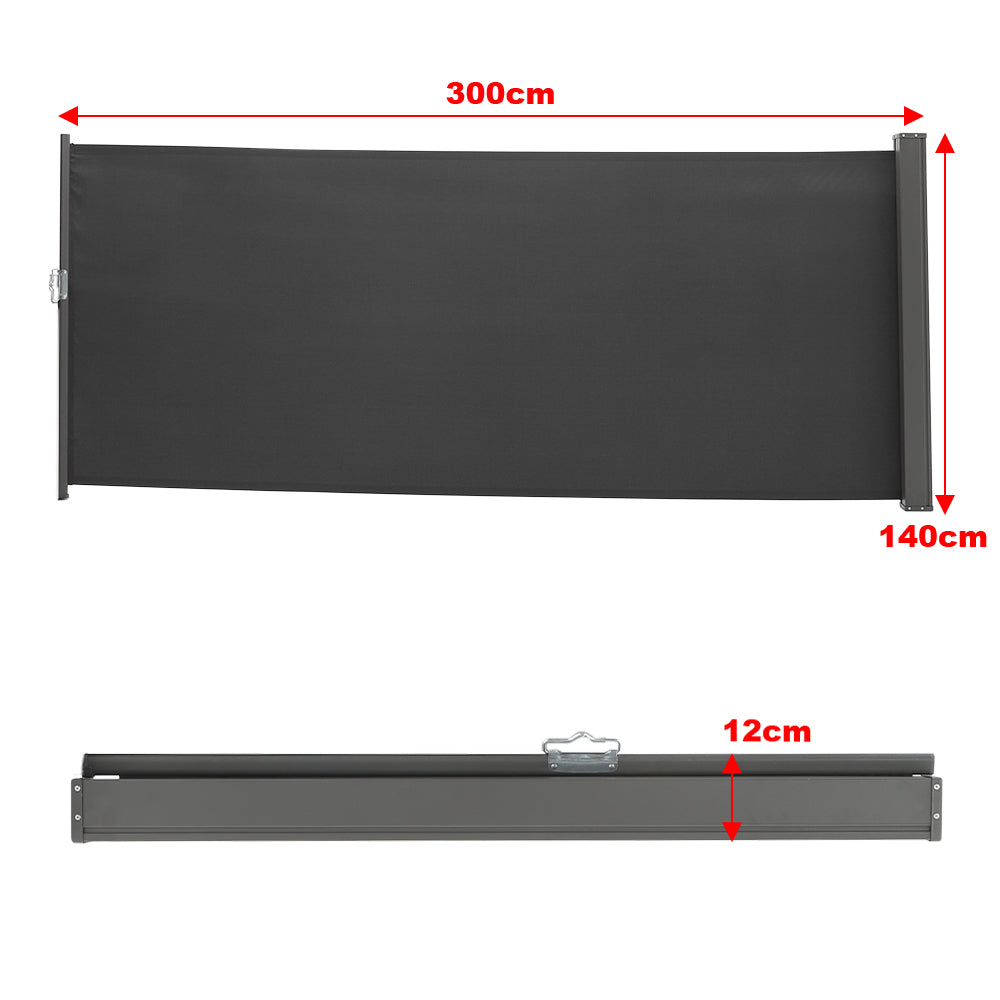 Dimension Guide for 140cm x 300cm Outdoor Retractable Patio Awning – Wall and Pole Mount Design