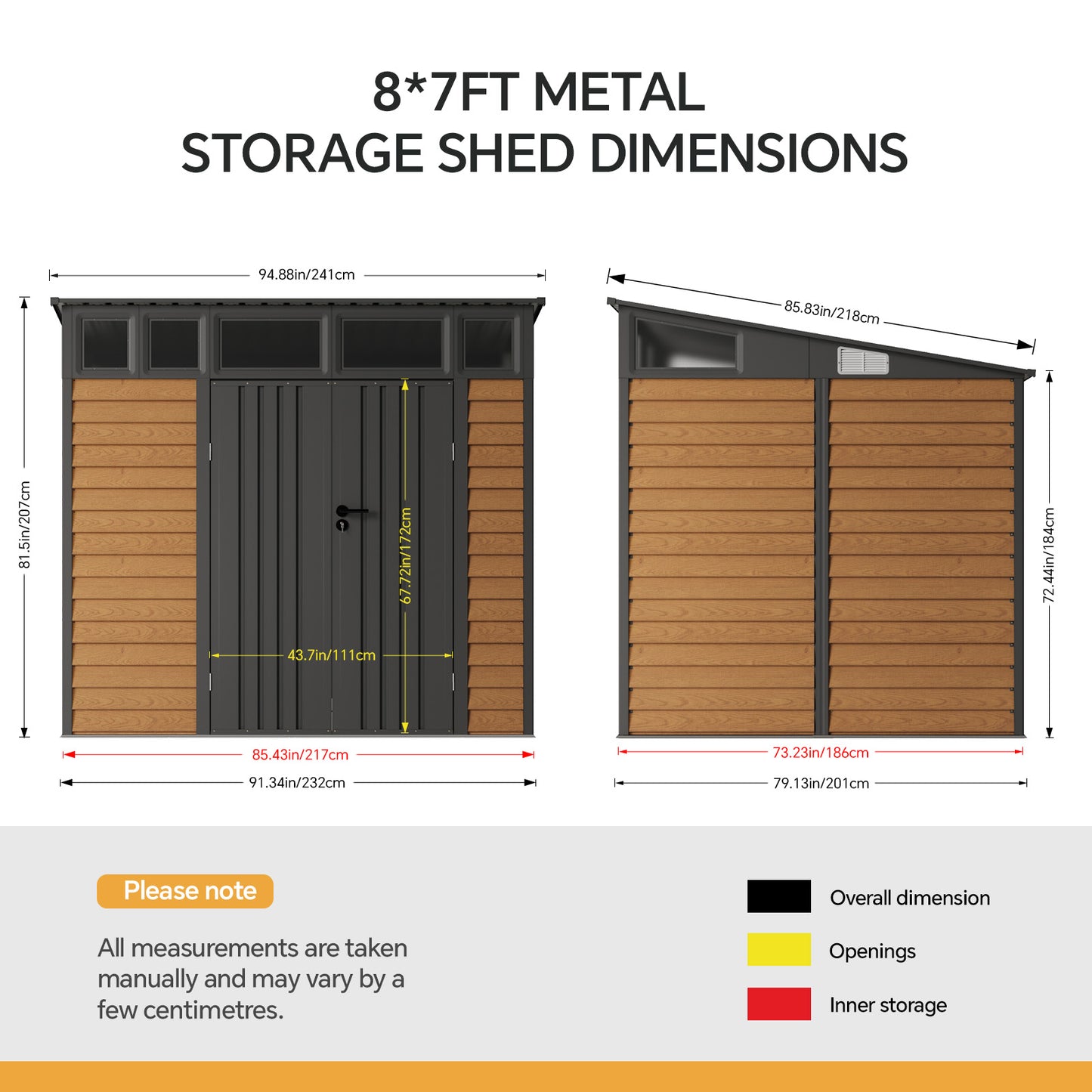 8x7FT Metal Garden Tool Storage Shed with Lockable Double Doors