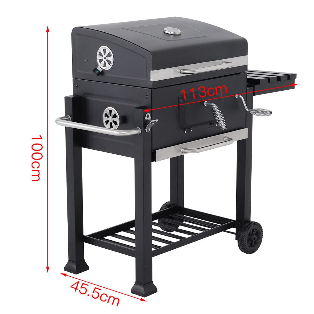 44x39 inch barrel charcoal BBQ grill with measurements – full dimension diagram for outdoor smoker grill
