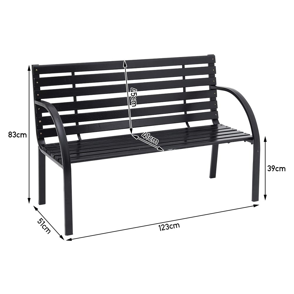 Modern Outdoor Garden Metal Black Wooden Bench