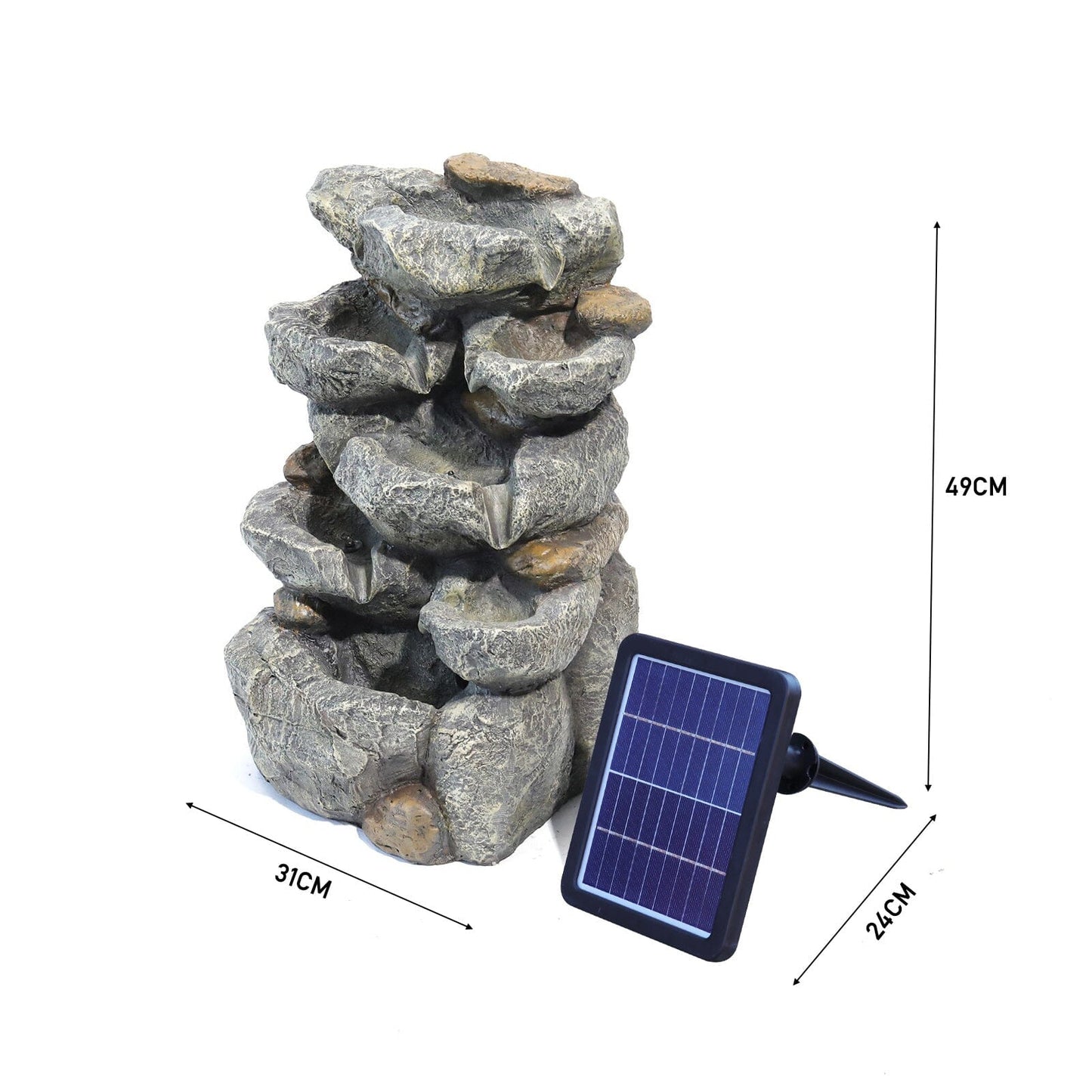 49cm Height Solar Power Garden Water Feature Cascading LED Rockfall Fountains Living and Home