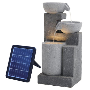 Garden Cascading Fountain Solar LED Light Rockfall Water Feature Fountains Living and Home