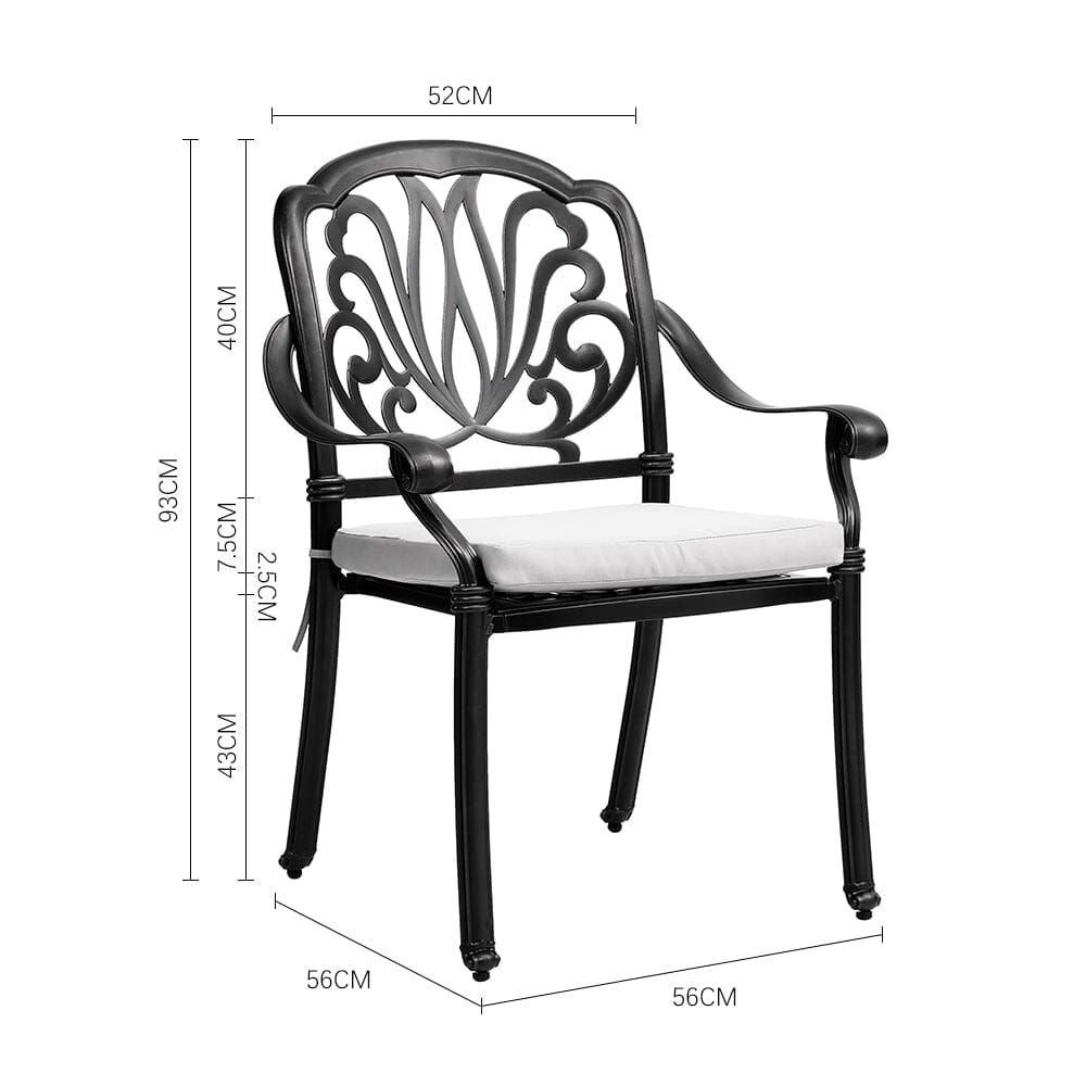 Set of 2 Outdoor Cast Aluminum Dining Chairs with Cushions Garden Seating Living and Home