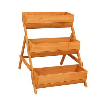 2.1x2.5ft 3 Tier Wooden Planter Box Fir Wood Garden Raised Bed