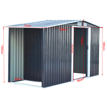 10x4ft Metal Lockable Garden Shed with Log Store Apex Roof