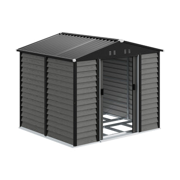 Large Metal Garden Storage Tool Shed with Wood Effect Sliding Door