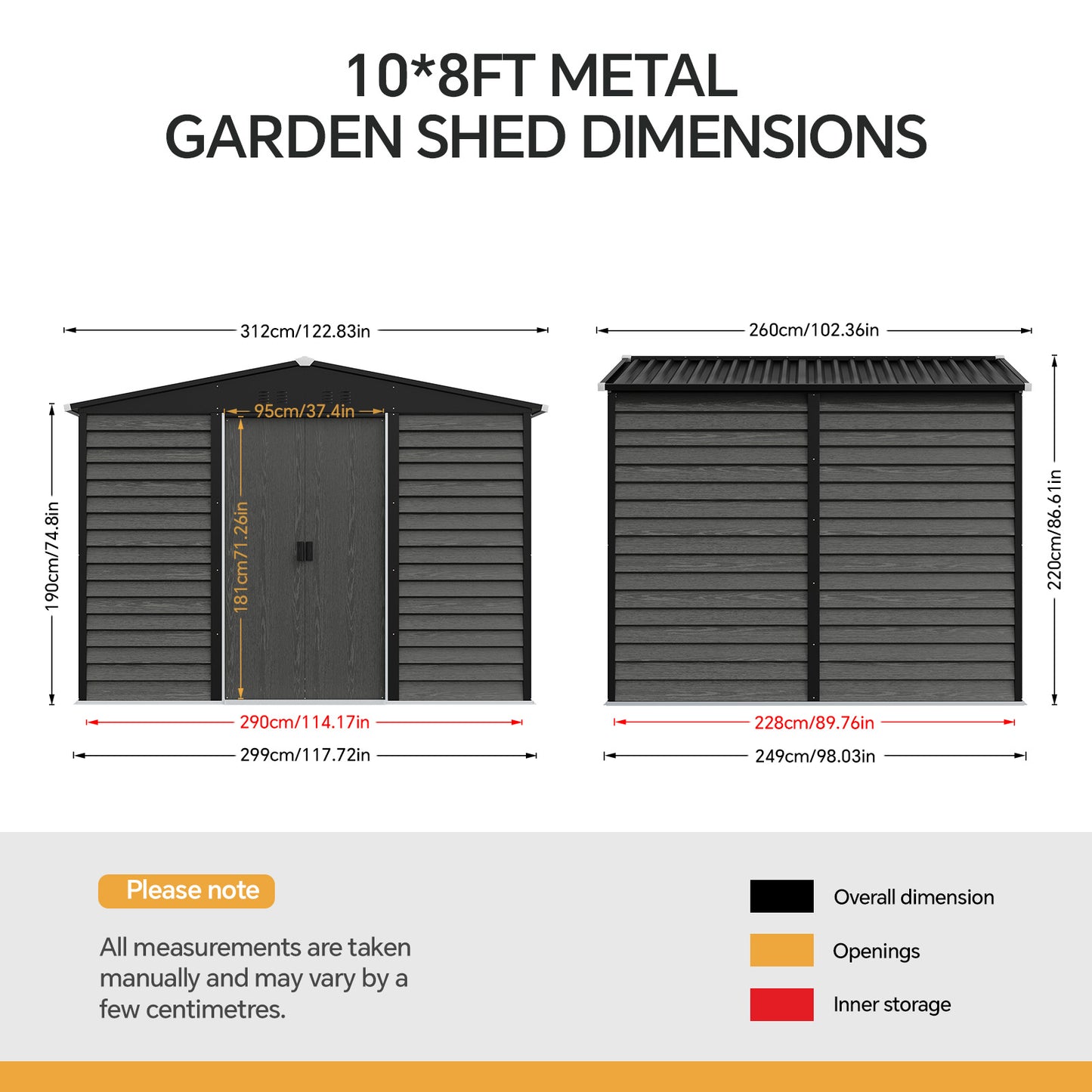 Large Metal Garden Storage Tool Shed with Wood Effect Sliding Door