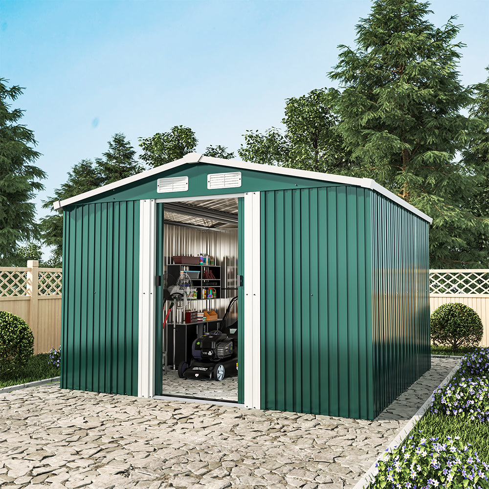 Large Metal Garden Storage Tool Shed with Lockable Sliding Doors and Ventilation