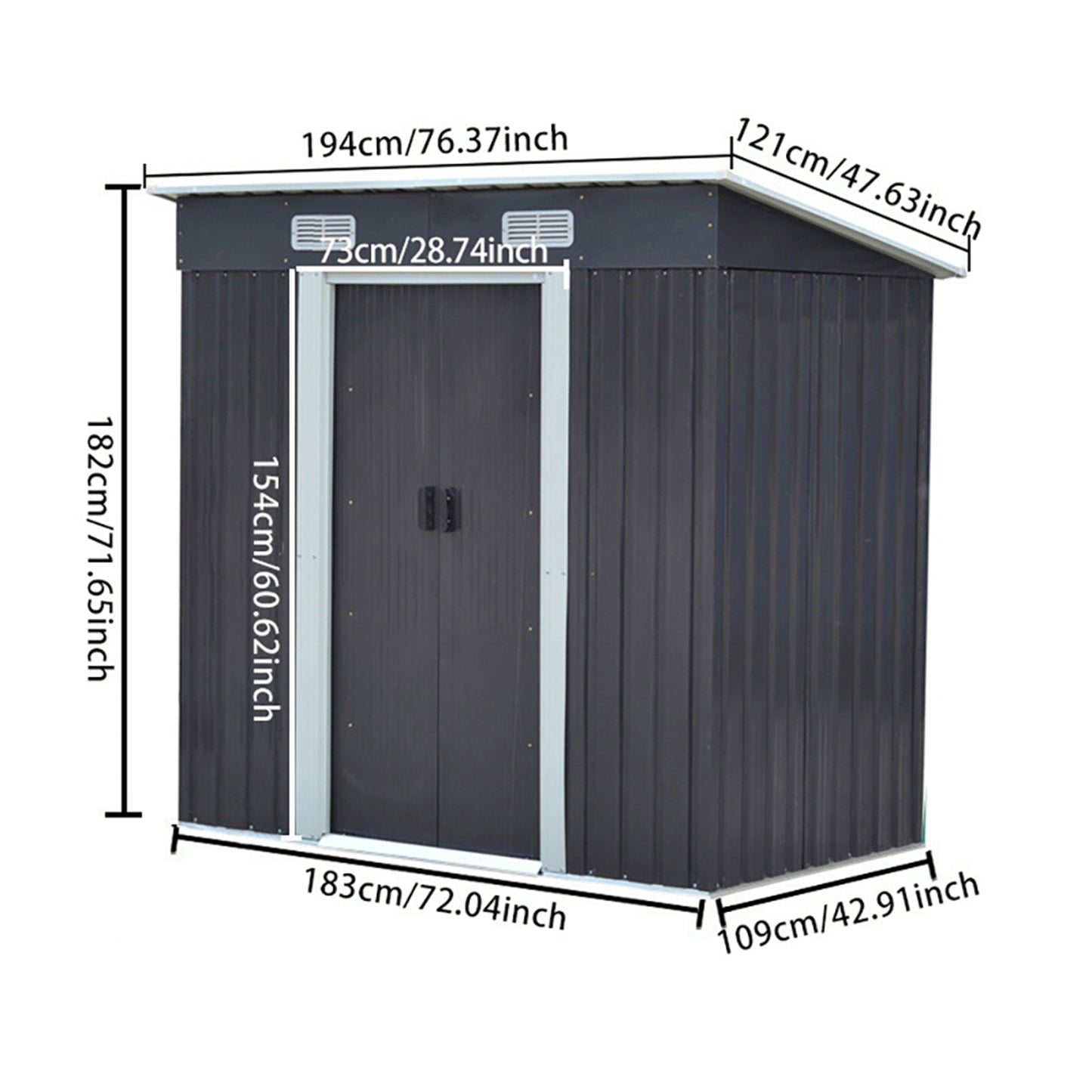 4x6ft Metal Garden Storage Tool Shed with Sliding Doors Ventilated Pent Roof