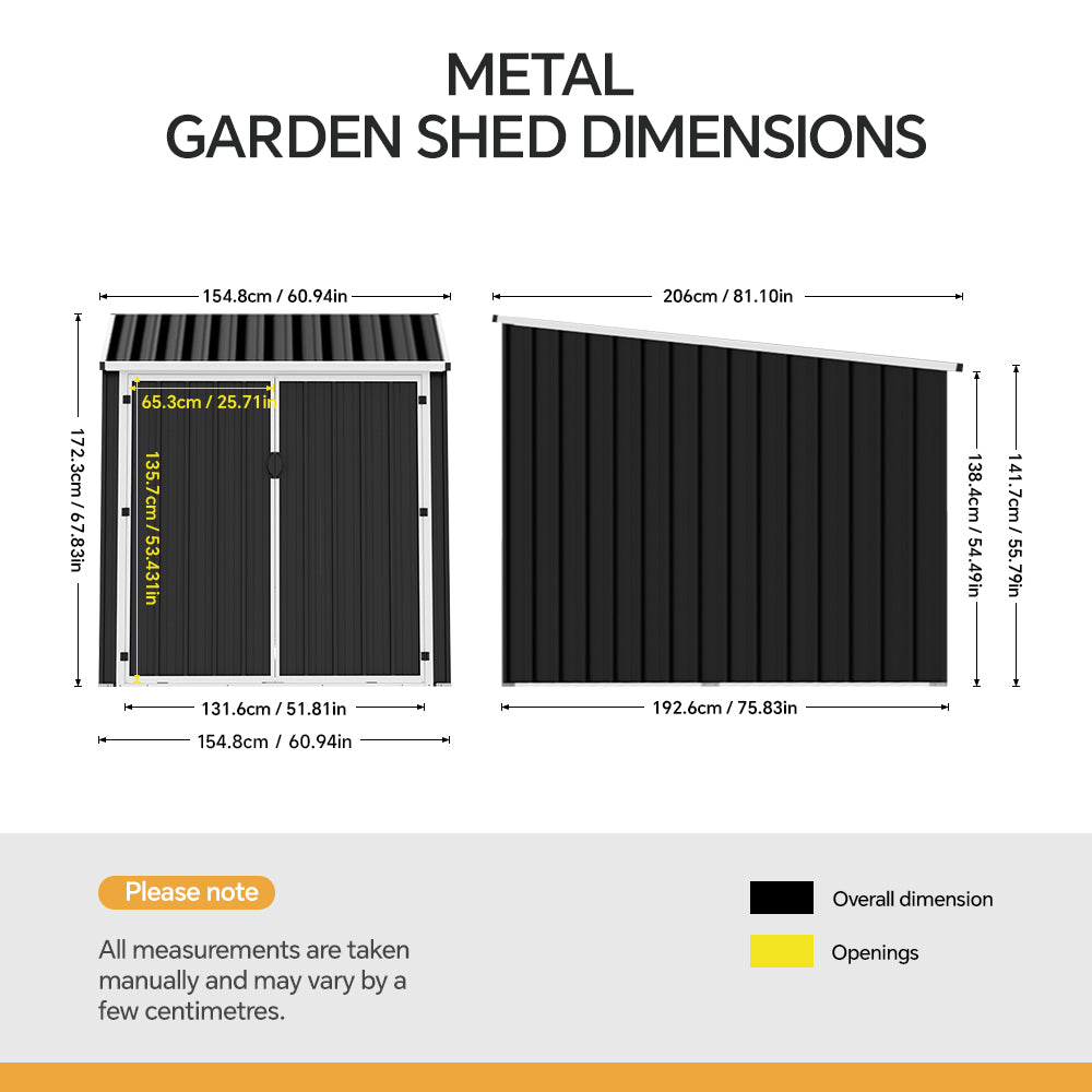 5x7ft Metal Lockable Garden Bike Storage Shed 3 Bikes Pent Roof