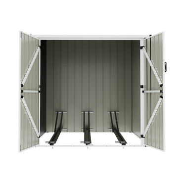 5x7ft Metal Lockable Garden Bike Storage Shed 3 Bikes Pent Roof