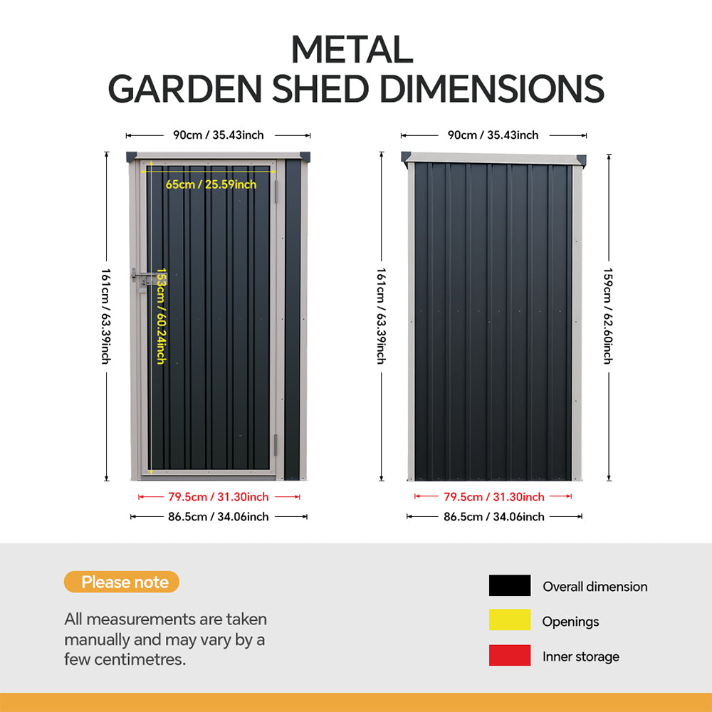 3x3ft Metal Garden Storage Shed Lockable Pent Roof Compact Unit