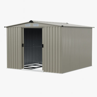 8x8ft Apex Roof Metal Garden Storage Shed With Sliding Doors