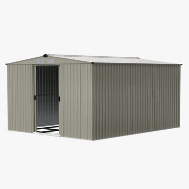 12x10FT Metal Garden Outdoor Storage Tool Shed with Double Sliding Doors