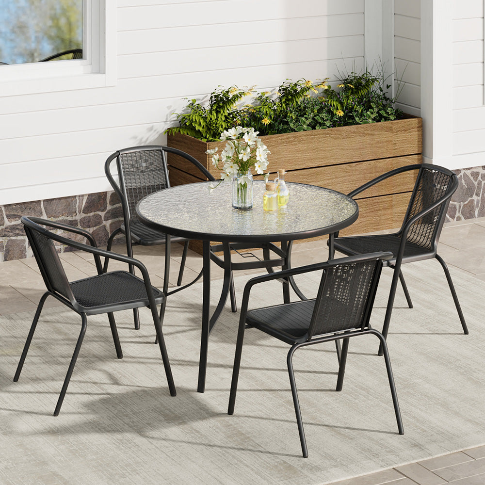 Patio Round Table With Umbrella Hole and Garden Chairs Set