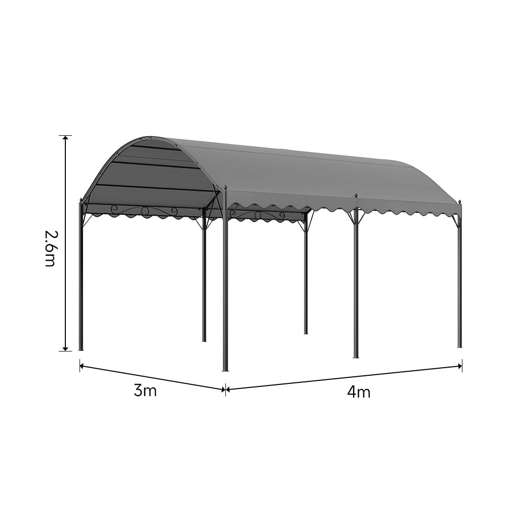 Dimensions Chart of 102x118 inch Outdoor Arched Pergola with Shade - Full Measurements Overview
