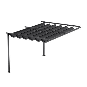 10x10ft Lean to Garden Pergola Retractable Canopy Wall Mounted Patio Shade