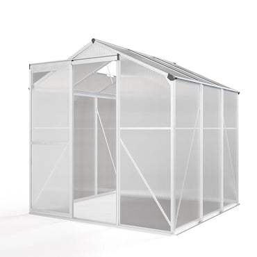 6x6ft silver aluminum garden greenhouse without base, product photo on white background