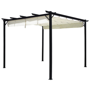 Outdoor Retractable Pergola with Steel Frame and Canopy – Freestanding Patio Shade