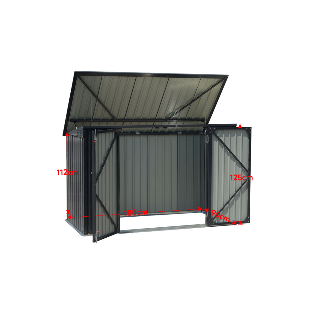 7x3ft Black Garden Metal Double Door Storage Shed with Lock