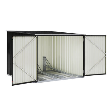 black 6x7ft galvanized steel bike storage shed isolated on white background