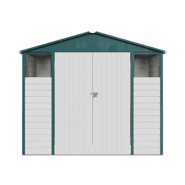 Durable Metal Garden Tool Shed Double Door Ventilated Apex Roof