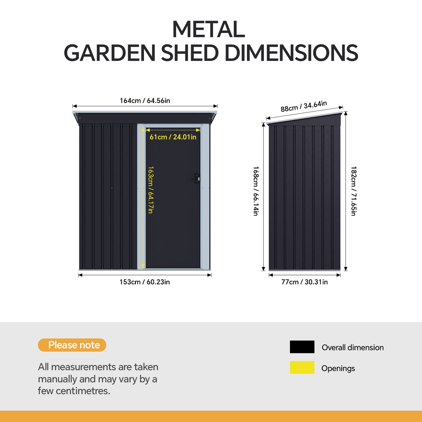 3x5FT Anthracite Metal Garden Shed With Lockable Sliding Door