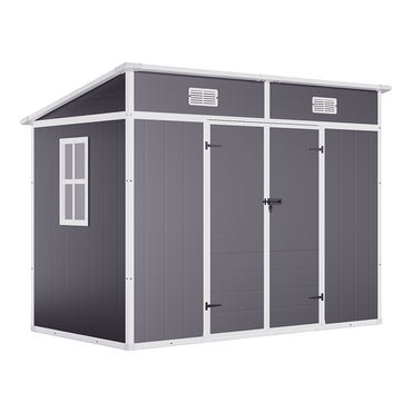 Freestanding 8x4ft outdoor plastic storage shed in grey – durable double door design for garden tools