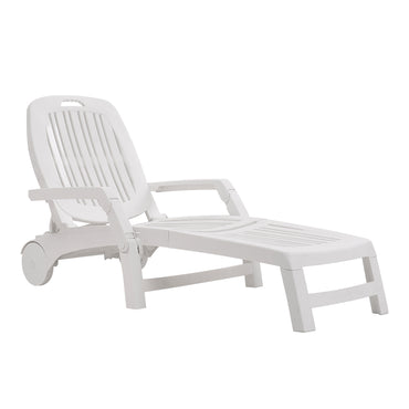 White adjustable garden recliner chair with wheels – side angle studio view