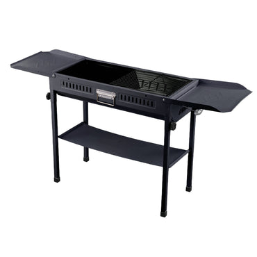 Black Portable Charcoal BBQ Grill with Foldable Side Panels – Compact and Durable Barbecue for Garden and Patio Use