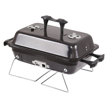 Small portable BBQ grill smoker with lid – tabletop charcoal barbecue with handle and ventilation design