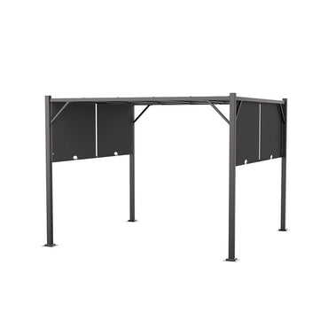 Retractable Steel Frame Pergola in Dark Black – Outdoor Garden Canopy with Clean Background